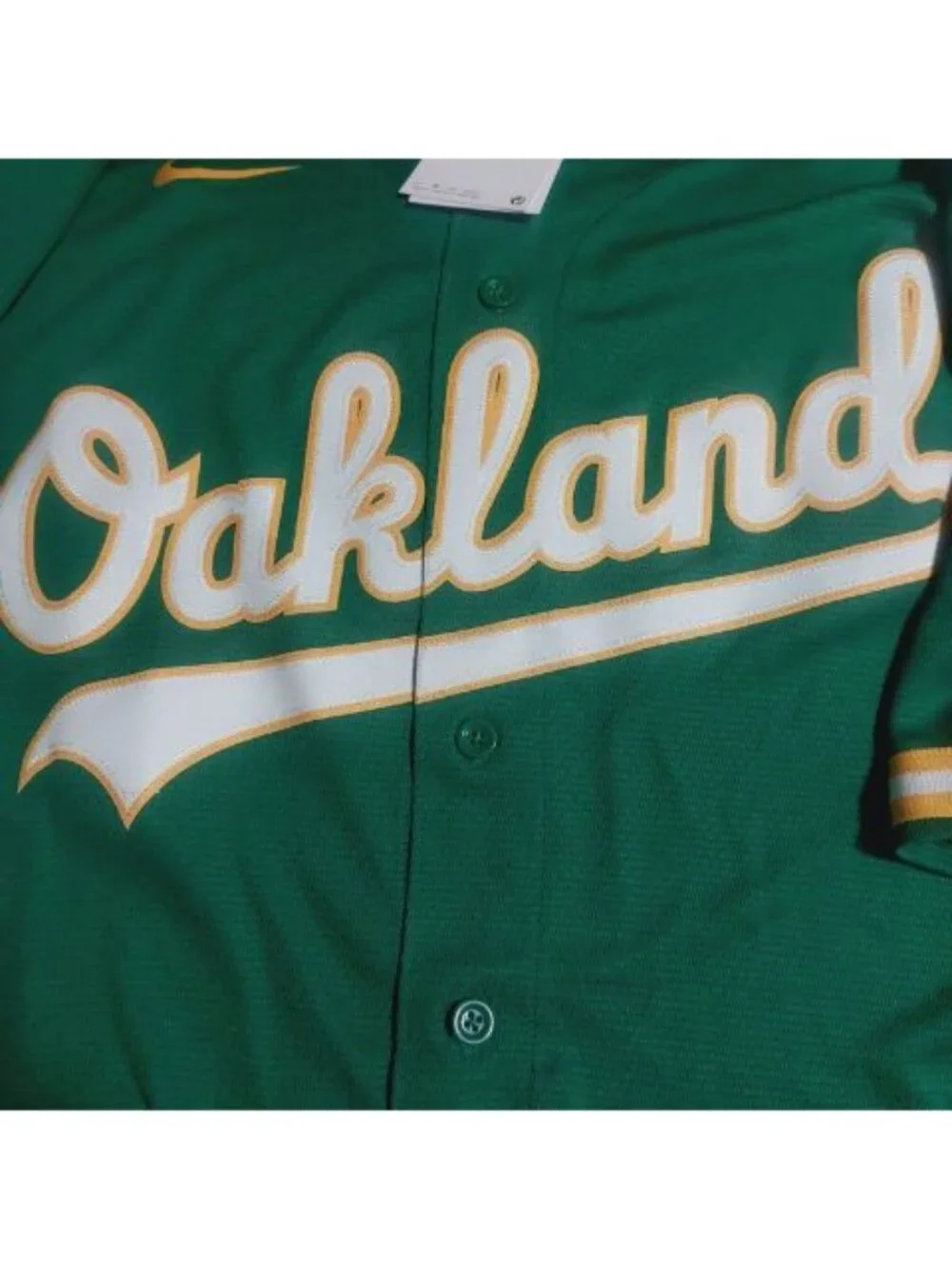 Nike Oakland Athletics Mens Size XL Full Button Alternate Jersey Green Blank MLB